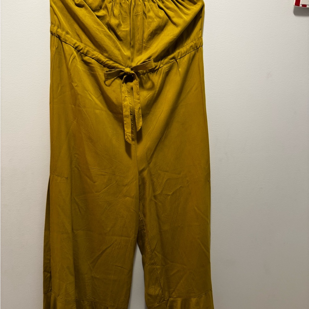 Mustard Yellow Strapless Wide Leg Jumpsuit